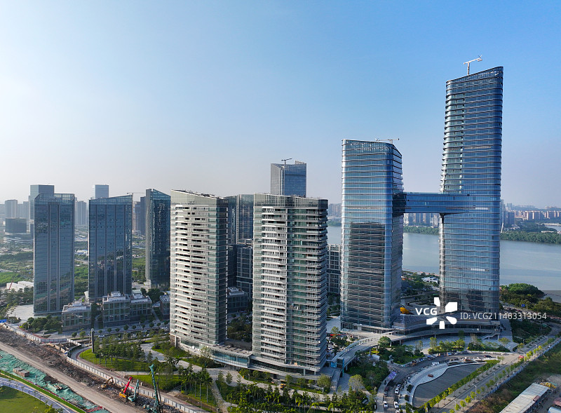 广东省广州市南沙区明珠湾越秀国际金融中心南沙国际金融论坛永久会址航拍图片素材