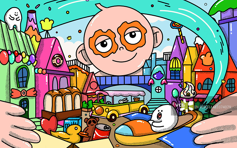 儿童的理想世界糖果巧克力城市色彩斑斓图片素材