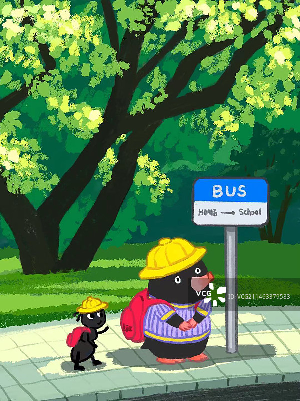 鼹鼠蚂蚁上学路边等公交图片素材