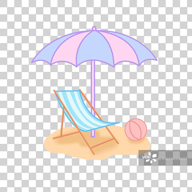 沙滩上的躺椅和遮阳伞扁平插画 免抠元素图片素材