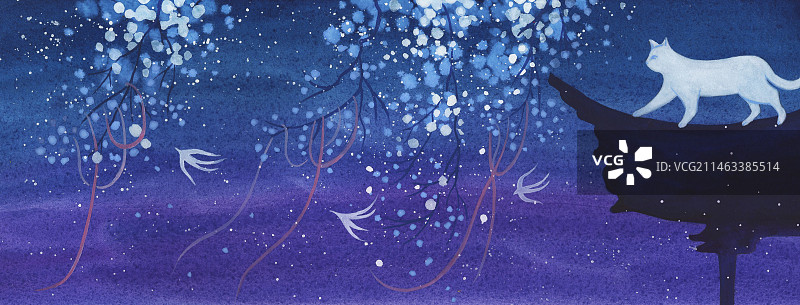 月下猫咪的故事图片素材