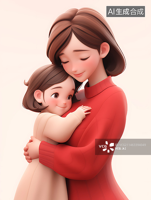 【AI数字艺术】3D人物角色一对拥抱母女图片素材