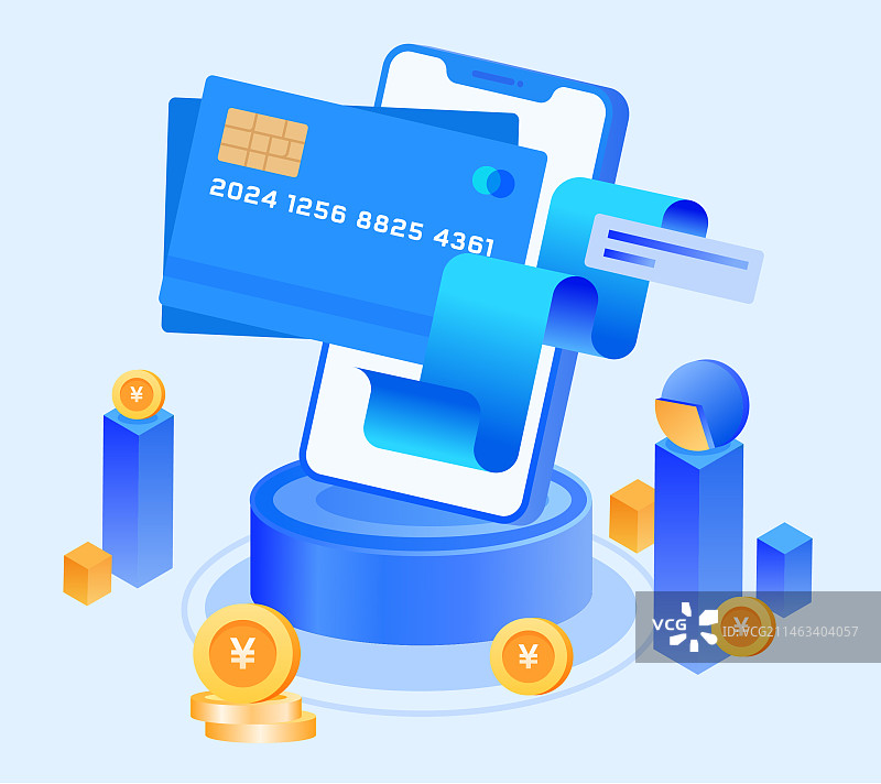 信用卡账单数据分析2.5D插画图片素材