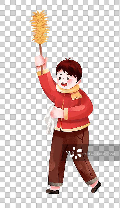 拿着鸡毛掸子和抹布打扫卫生的人图片素材