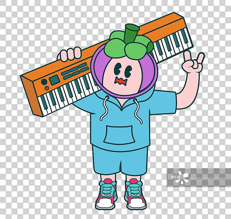 山竹钢琴手拟人潮流矢量插画图片素材