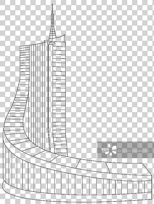 城市合肥地标建筑：安徽广播电视中心大楼黑色描边插画元素图片素材