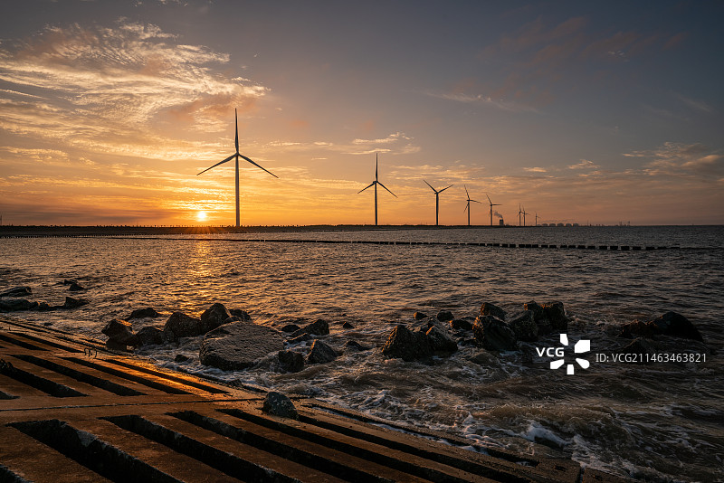 江苏省盐城市滨海县海岸线落日风光图片素材