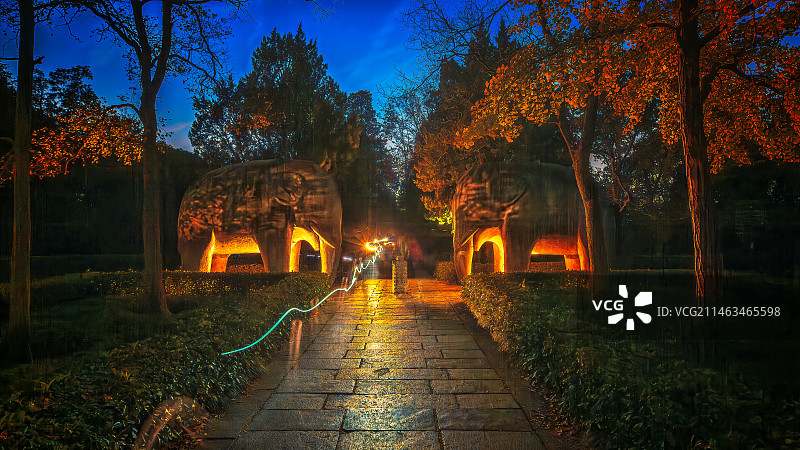 夜色光影中的石像路+南京图片素材