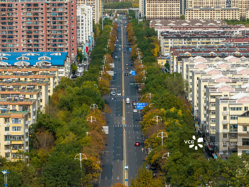 航拍秋天北京市密云城区街道都市风景图片素材