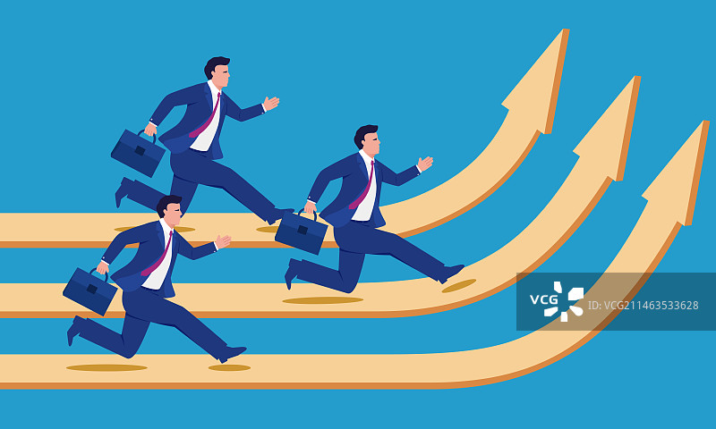 商务男人朝箭头方向奔跑的概念插画图片素材