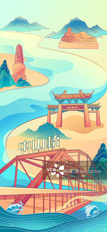 甘肃兰州城市印象国风插画图片素材