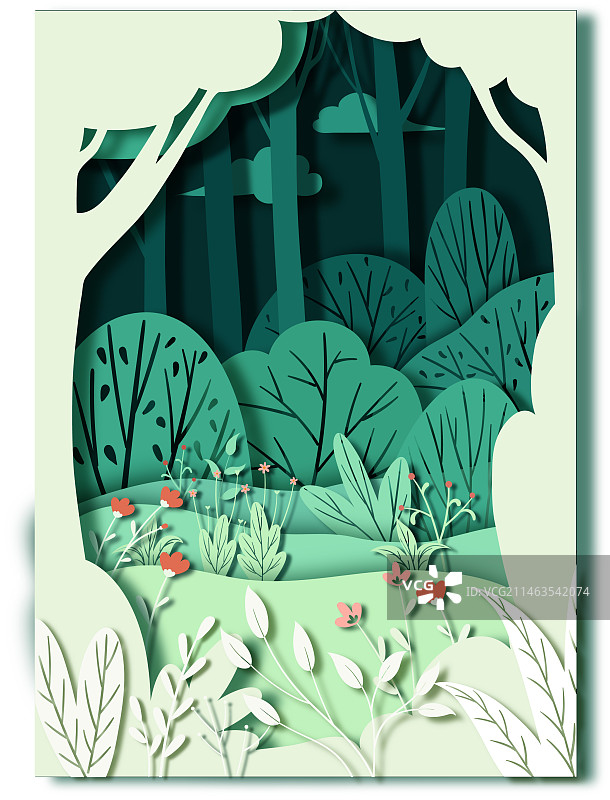森林剪纸风图片素材