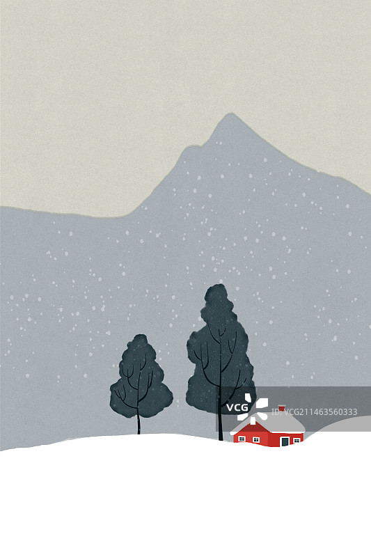冬天立冬二十四节气大雪小雪冬至大山小房肌理插画竖版图片素材