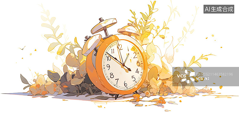 【AI数字艺术】淡彩风格白底闹钟手绘插画图片素材