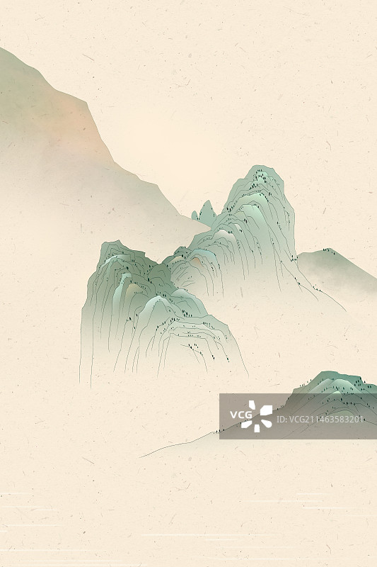 禅意工笔仿古山水画背景图片素材