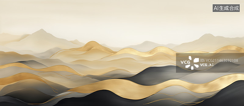 【AI数字艺术】黑金鎏金山脉装饰画图片素材