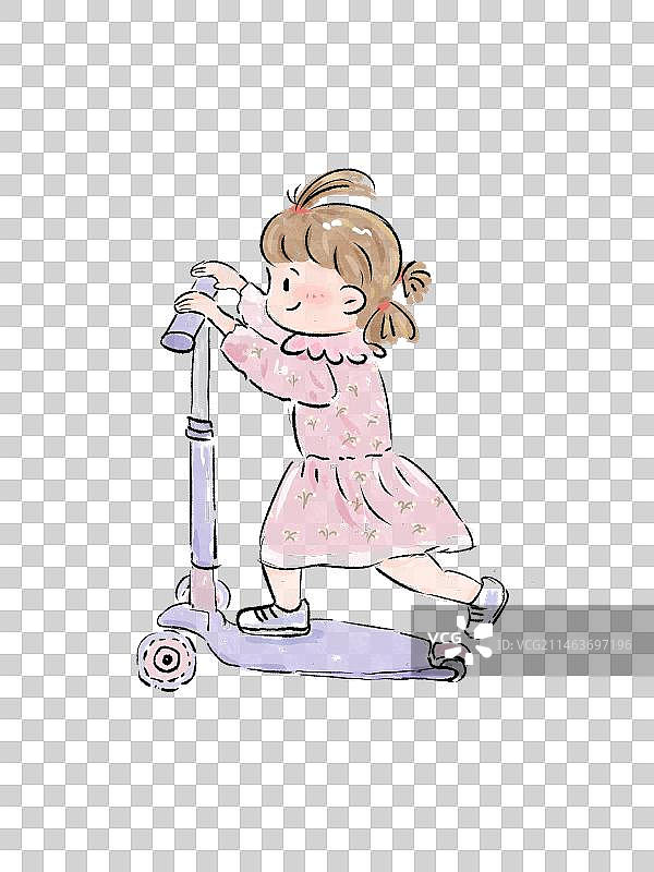 骑滑板车的小女孩图片素材