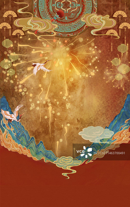 国风新年插画红包素材图片素材