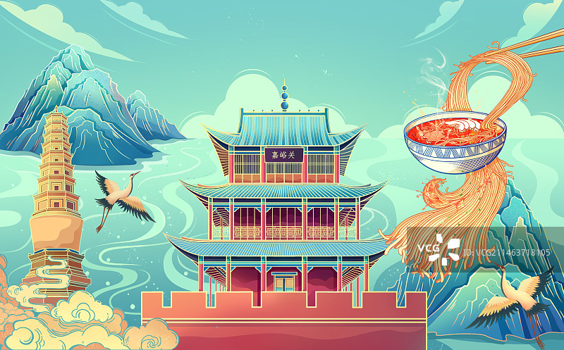 城市印象甘肃国风插画图片素材