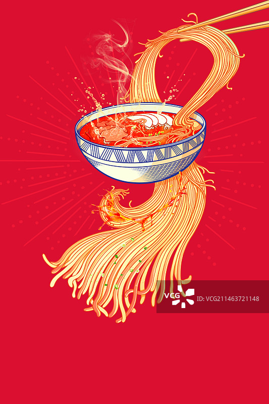 城市美食兰州牛肉面国风插画图片素材