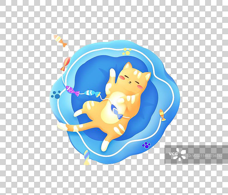 猫咪悠闲的睡在猫窝里，清新卡通系列免扣元素图片素材