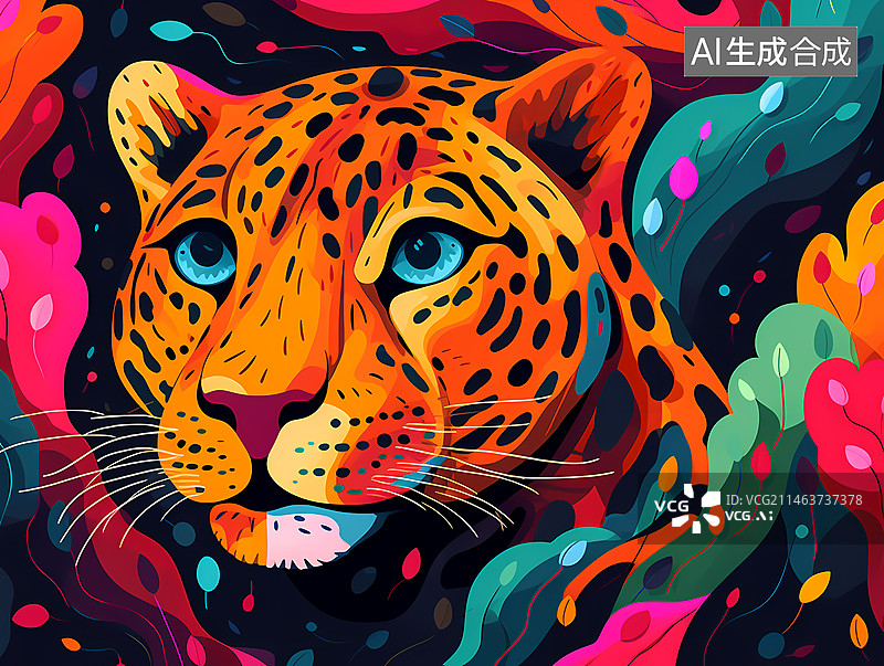 【AI数字艺术】豹子国潮插画图片素材