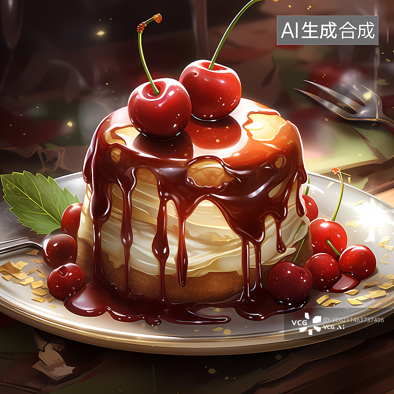 【AI数字艺术】奶油蛋糕插画图片素材