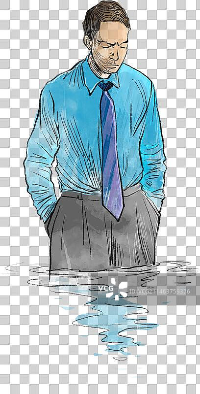 商人站在汹涌的海浪中图片素材