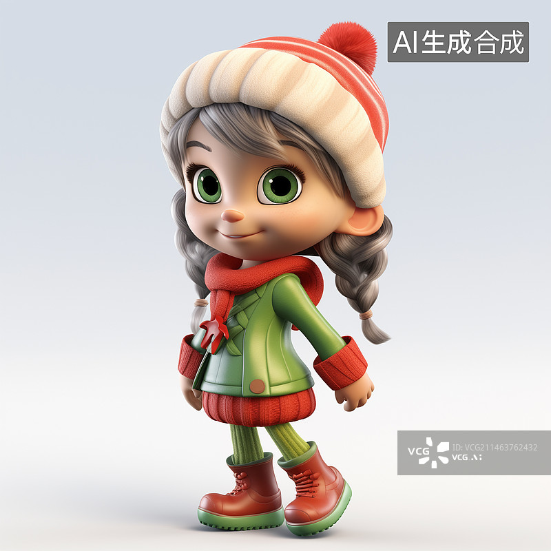 【AI数字艺术】圣诞节，可爱的小女孩，盛装，礼物图片素材