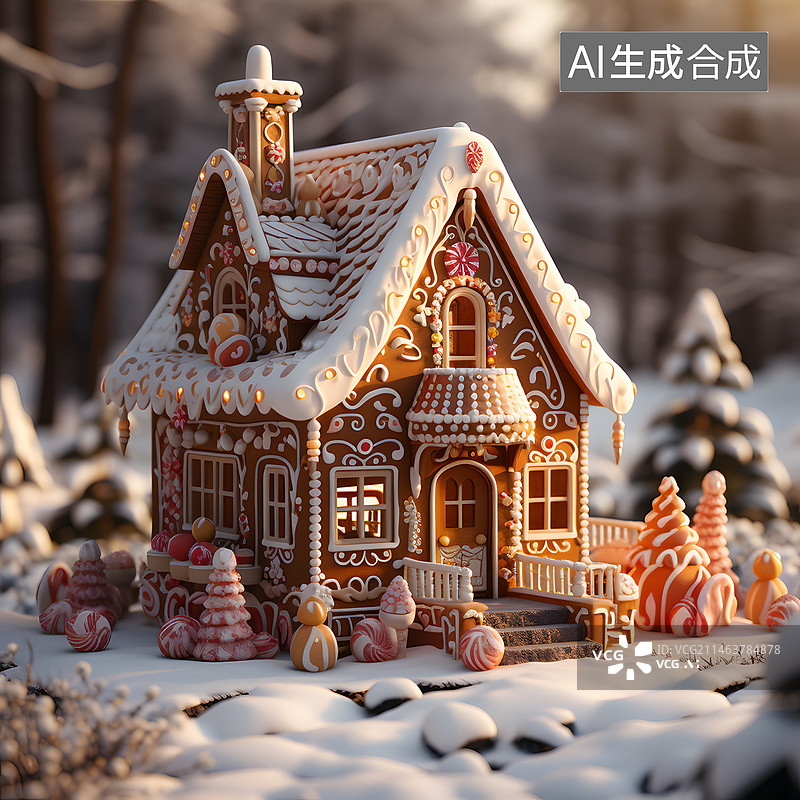 【AI数字艺术】圣诞节期间的姜饼屋图片素材