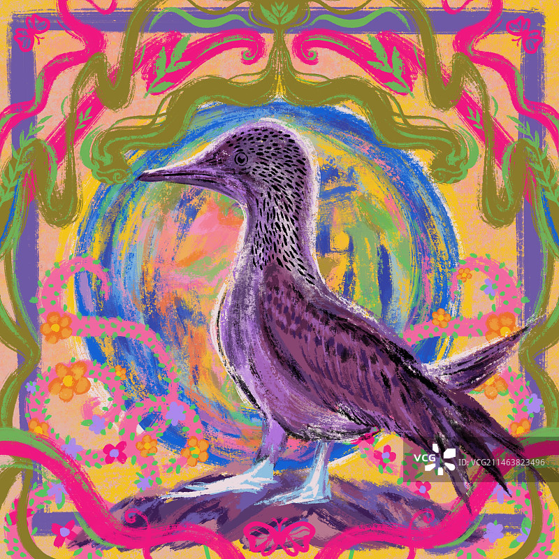 鸟类肌理油画质感涂鸦插图图片素材