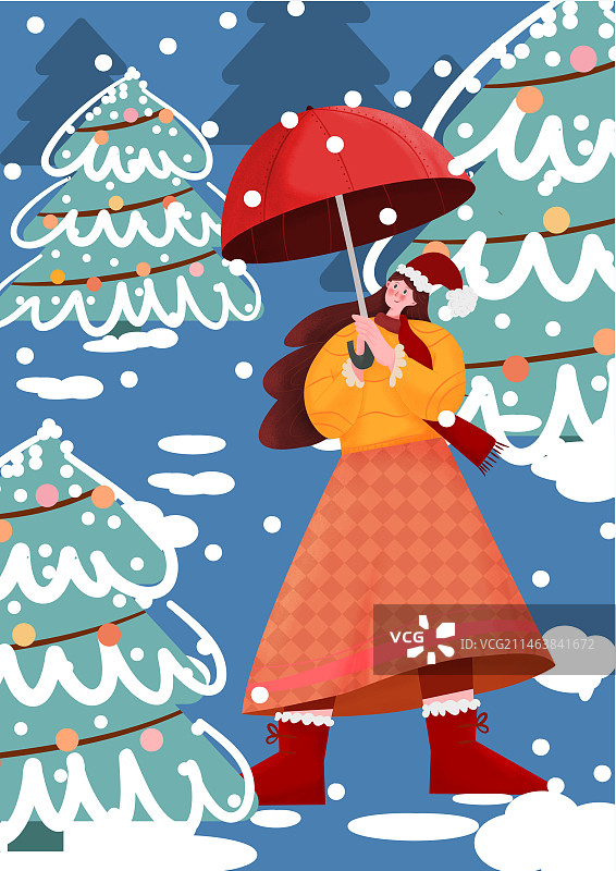 圣诞下雪了人插画图片素材