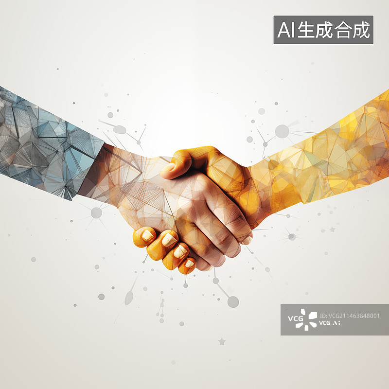 【AI数字艺术】商务合作友好握手未来感插画图片素材