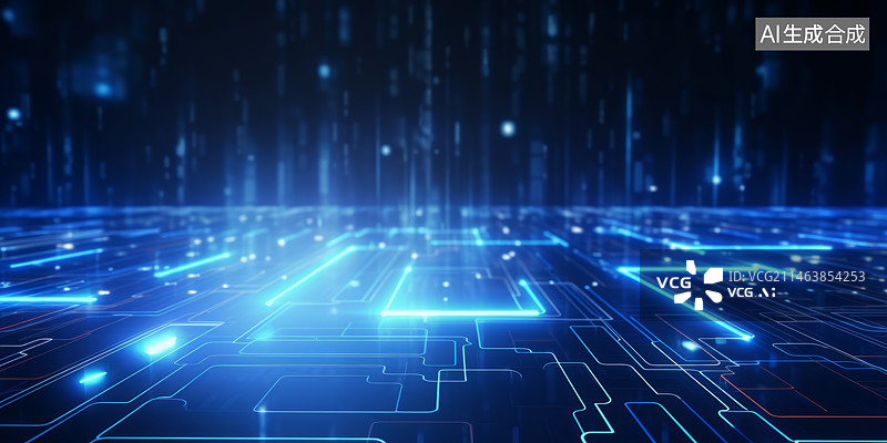 【AI数字艺术】电子信息大数据电路板蓝色背景图片素材