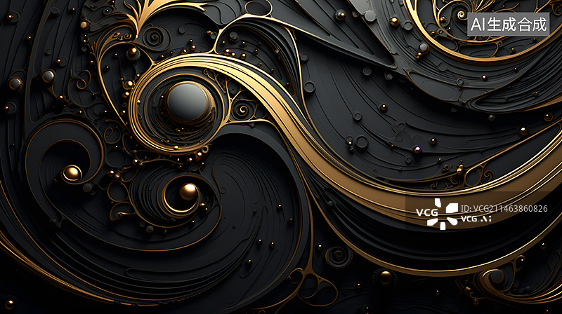 【AI数字艺术】黑金色抽象背景图片素材