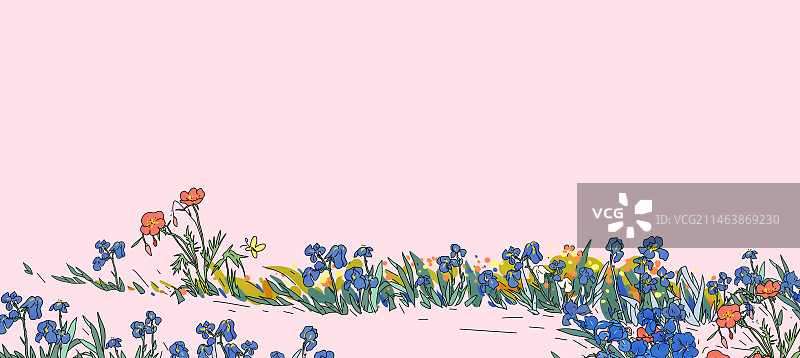 花海创意设计想象力简笔风景插画背景图片素材