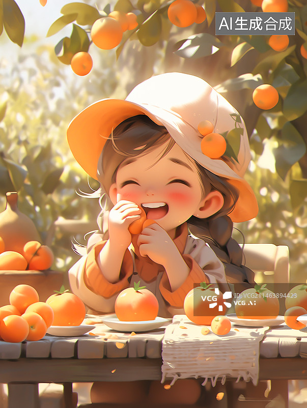 【AI数字艺术】二十四节气插画，秋天在户外玩耍的女孩图片素材