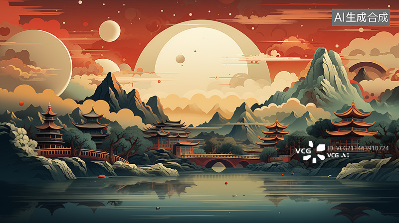 【AI数字艺术】中国风国潮风格插图插画图片素材