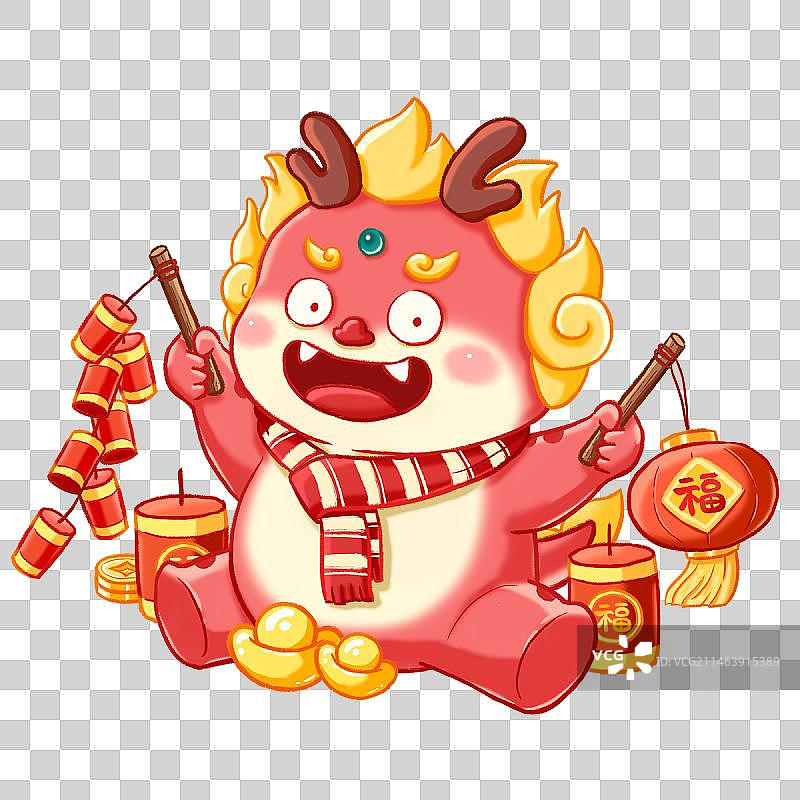 龙年免抠素材插画新年放鞭炮炮竹图片素材