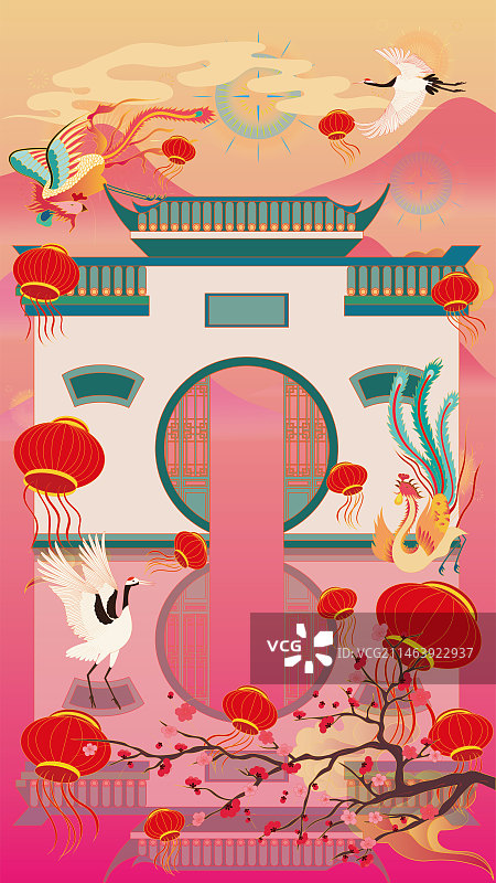 国风地标系列—国潮风春节国庆节九江 烟水亭矢量插画图片素材