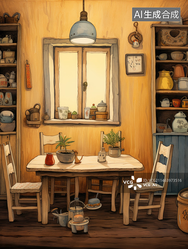 【AI数字艺术】厨房的餐桌图片素材