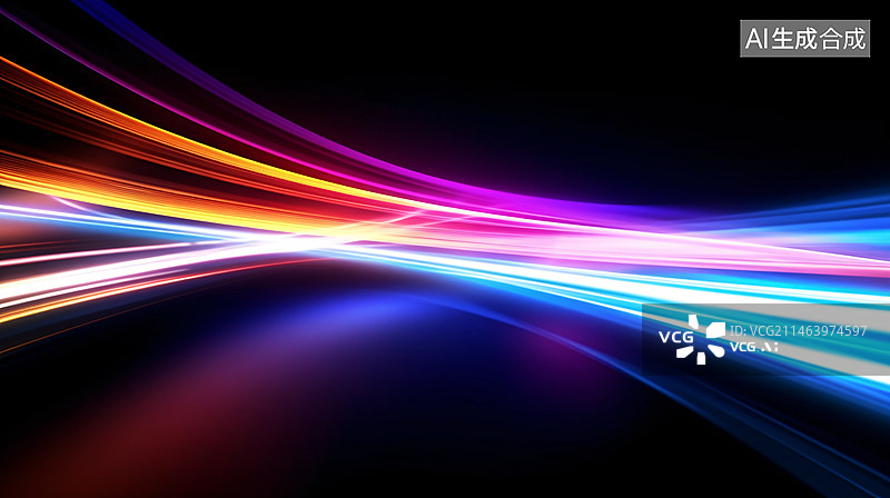 【AI数字艺术】彩带般线条蜿蜒向前延伸具有透视感光轨，抽象未来科技概念插图图片素材
