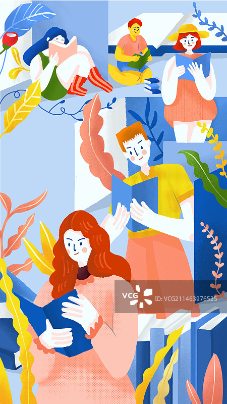 读书主题扁平插画海报图片素材