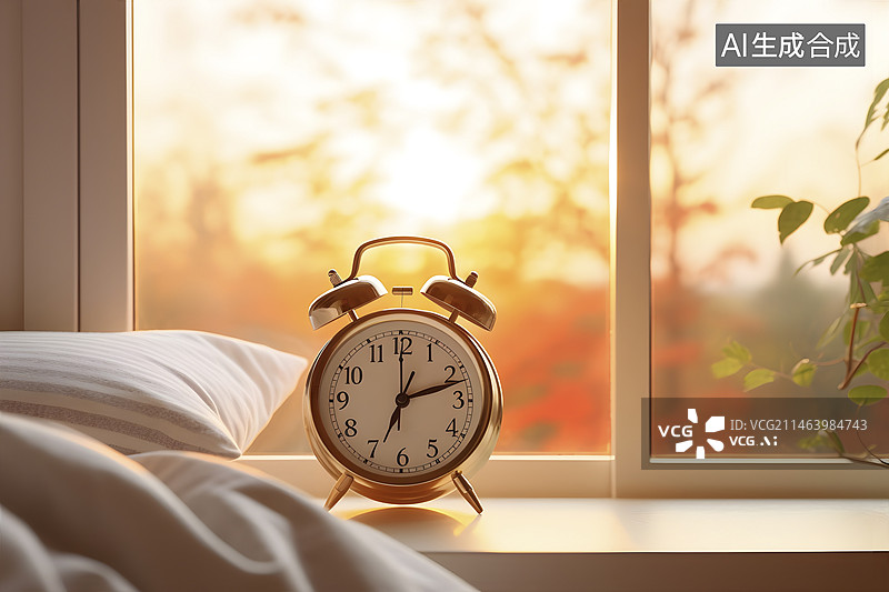 【AI数字艺术】清晨窗台上的闹钟图片素材