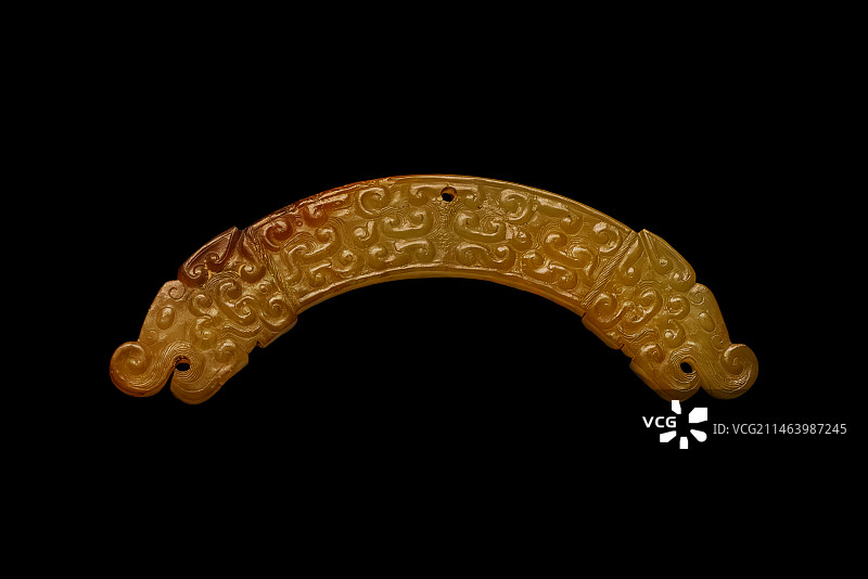战国 黄玉云纹龙首璜，天津博物馆藏图片素材