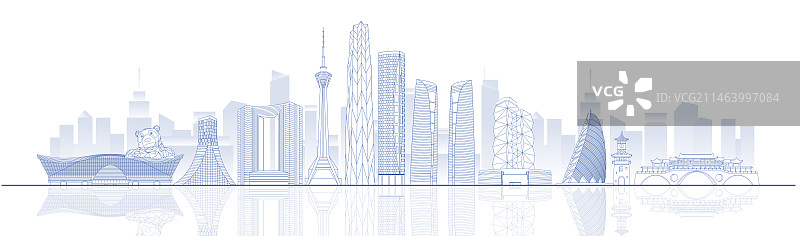 成都城市地标建筑蓝色线稿矢量插画海报图片素材