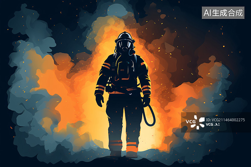 【AI数字艺术】消防宣传日，人物转身投入火灾抢救现场插图图片素材