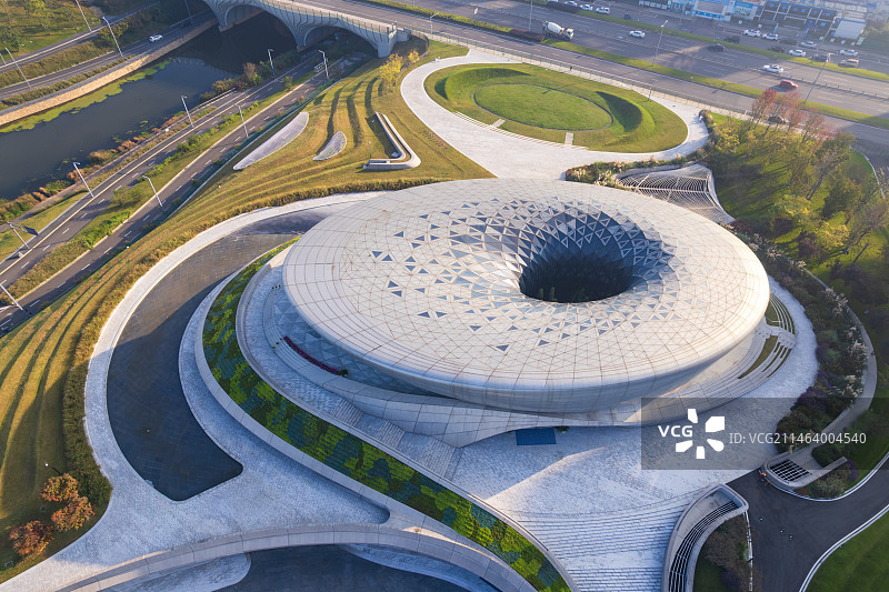 成都天府新区兴隆湖独角兽岛（成都科创生态岛）白昼清晨航拍图片素材