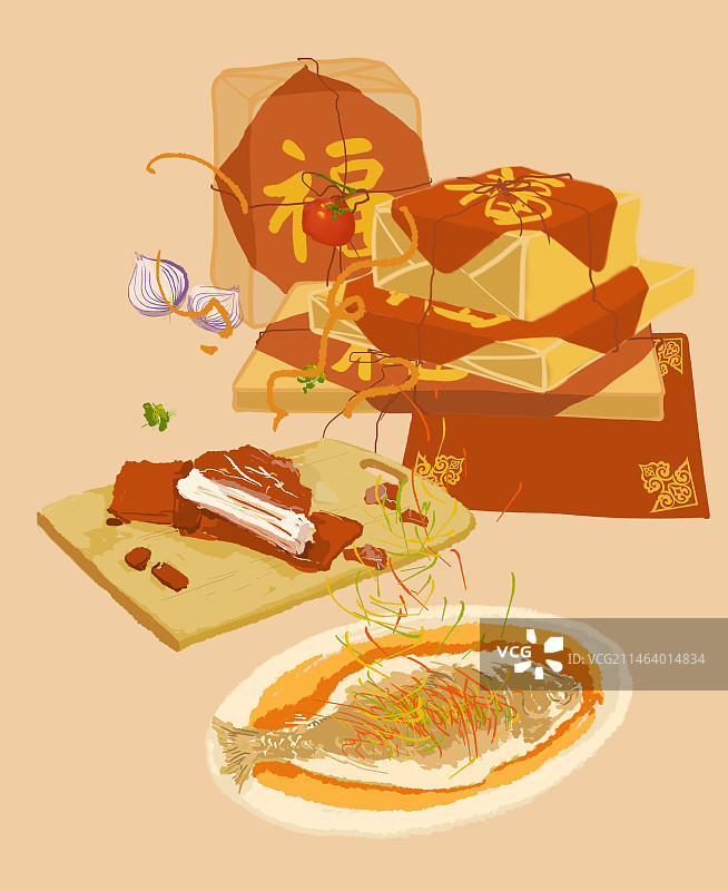 春节团圆年夜饭食材图片素材