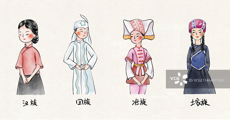 56个民族国风插画图片素材